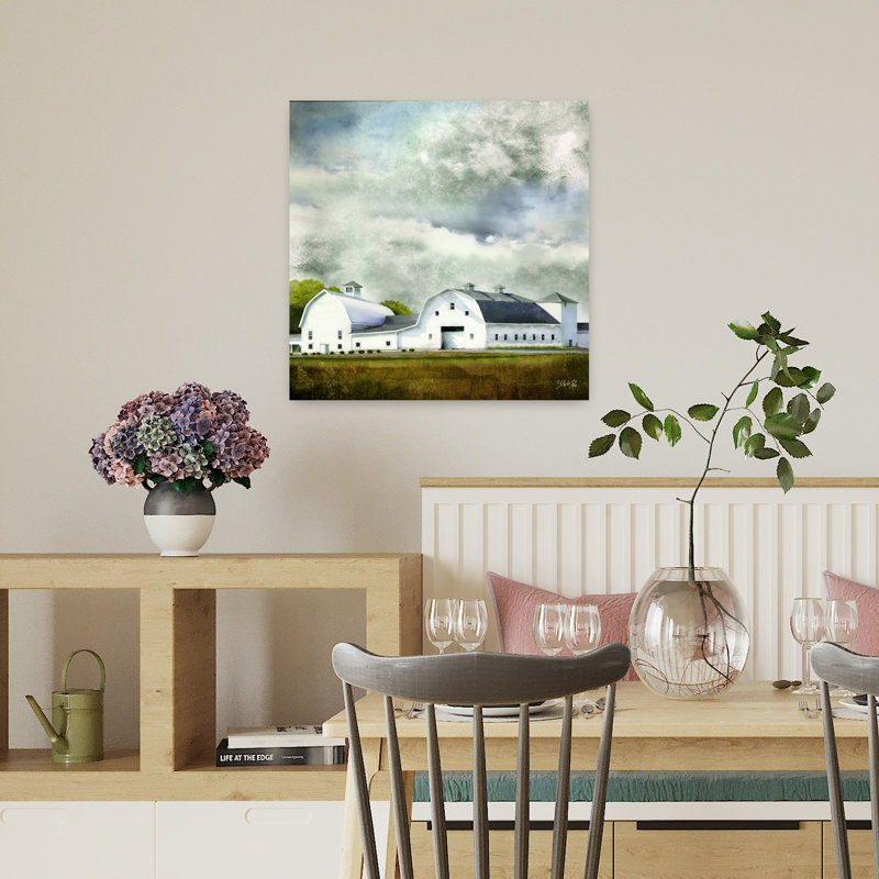 «Stormy Barn Living», art contemporain mural, paysage abstrait, H 18 po x l 18 po