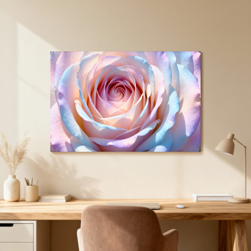 Plants &Flowers Pastel Rose Spiral Petal Pattern Print, 24" H x 36" W, Framed Print without Mat, Black