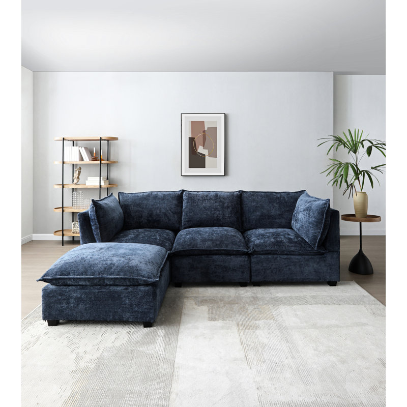 Modulaire moderne en lin bleu, coussins moelleux en duvet de canard, pour les espaces de vie et de travail