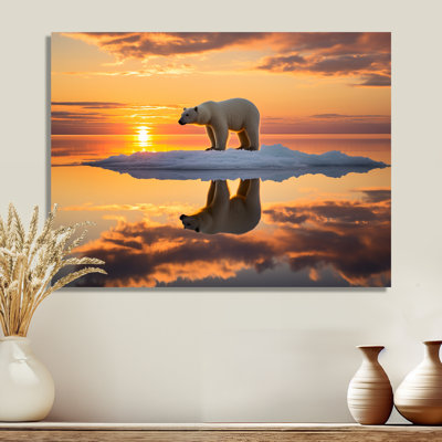 Ours polaire sur l'iceberg, coucher de soleil rose - ours, art mural