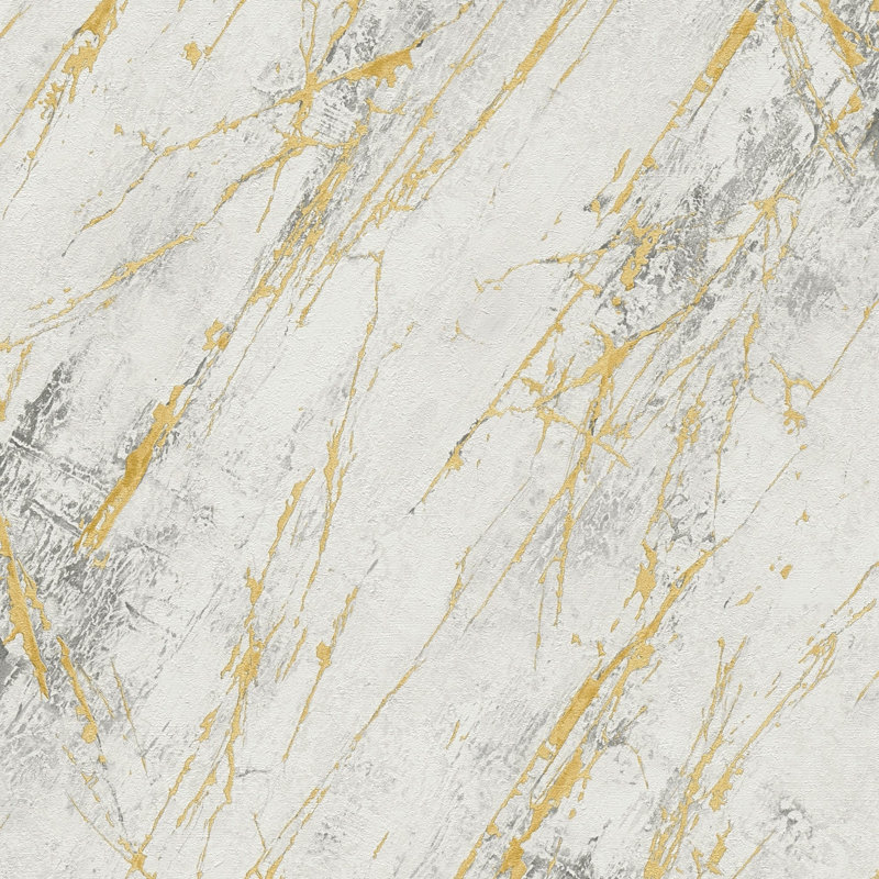 The Bricks and More Luxurious Marble Motif 10.05m x 53cm Matte Wallpaper Roll, White/Gold