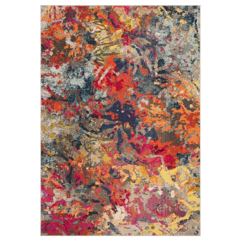 Hertzler Southwestern Blue/Orange Area Rug, Rectangle 9' x 12'