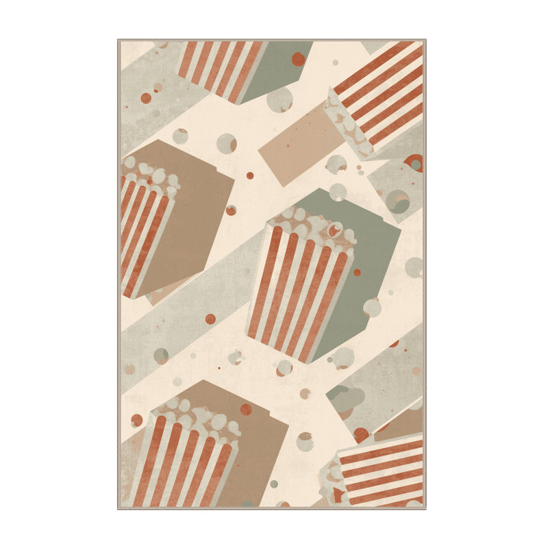 Tapis rayé beige moelleux et moelleux en popcorn, 2 x 4