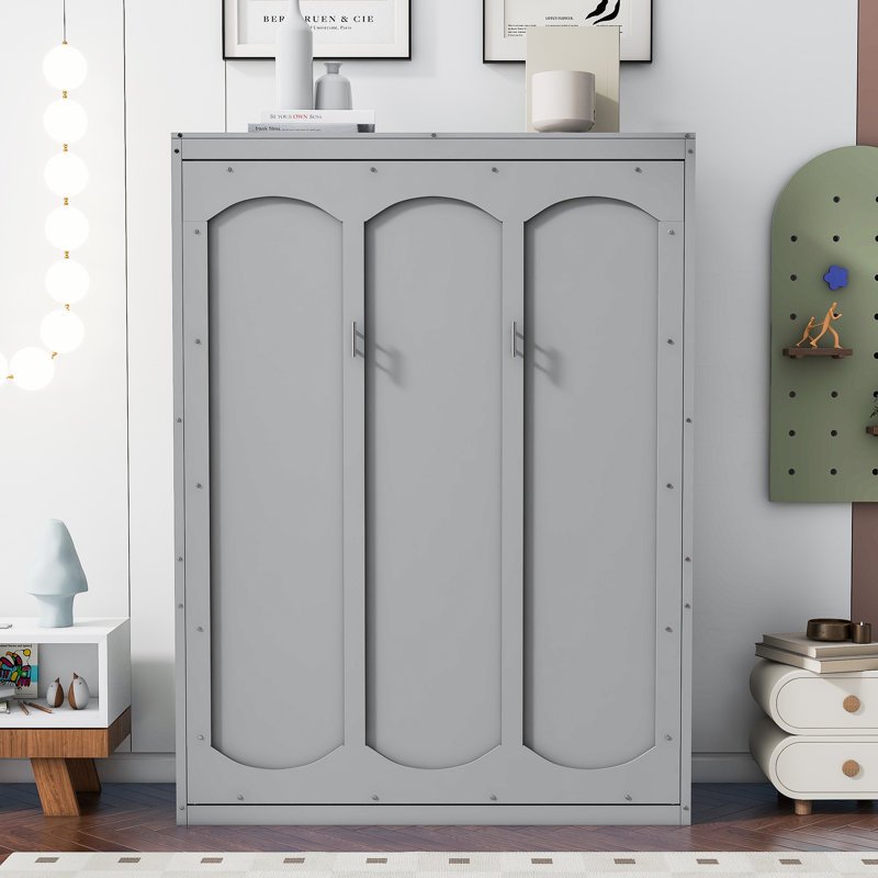 Lit escamotable double pleine grandeur avec tablettes, gris, Gris, Lit double