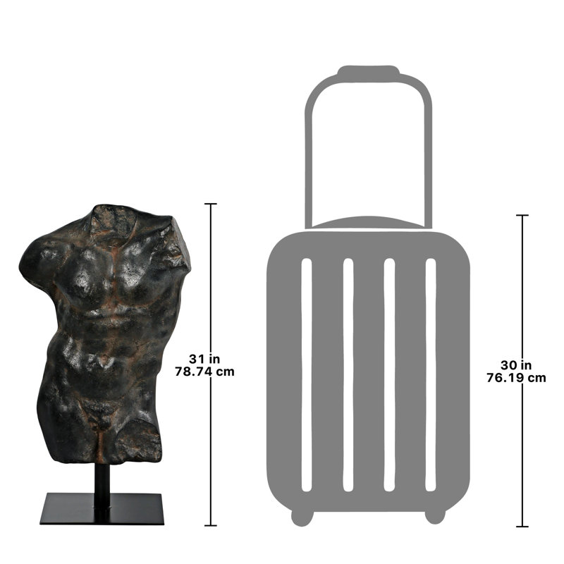 Ebony Resin Greek Torso Statue on Metal Mount