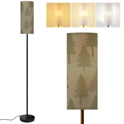  68.5" Standing Floor Lamp Pine Tree Muted Green Beige Dimmable Metal Pole Lamp with Linen Lampshade LED Bulb Included