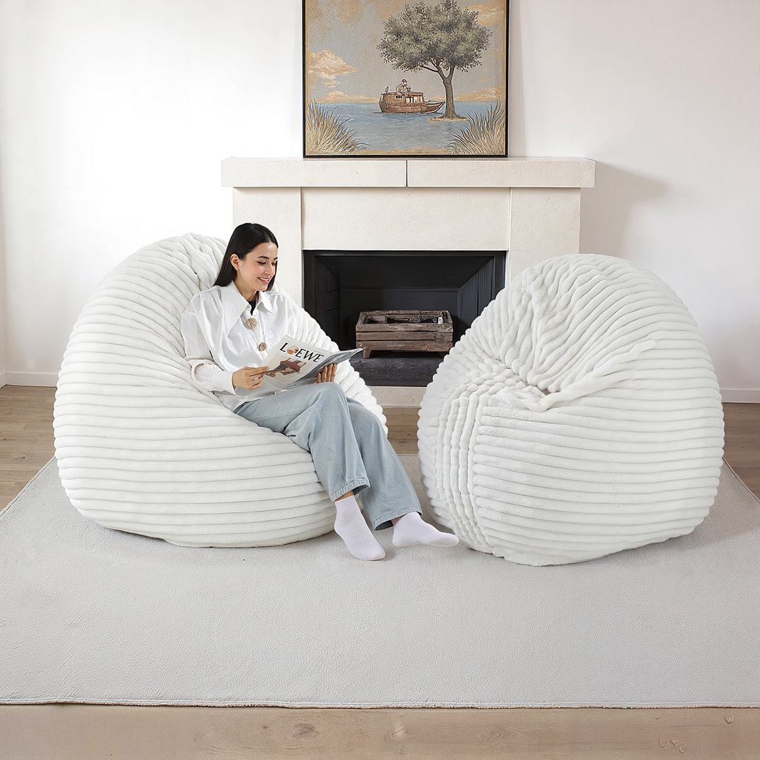 Oversized Large Round 5 Foot Giant Foam Filled Faux Rabbit Fur Bean Bag Sofa with Soft Removeable Cover