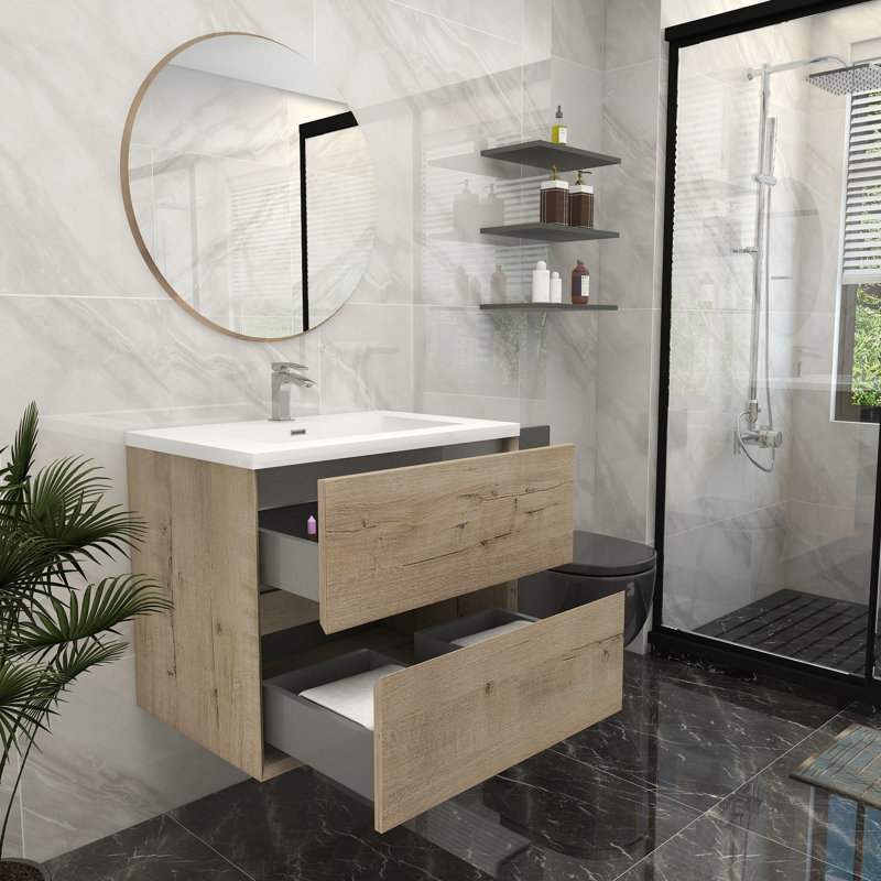 Ensemble de meuble-lavabo mural simple 30 po, Chêne blanc
