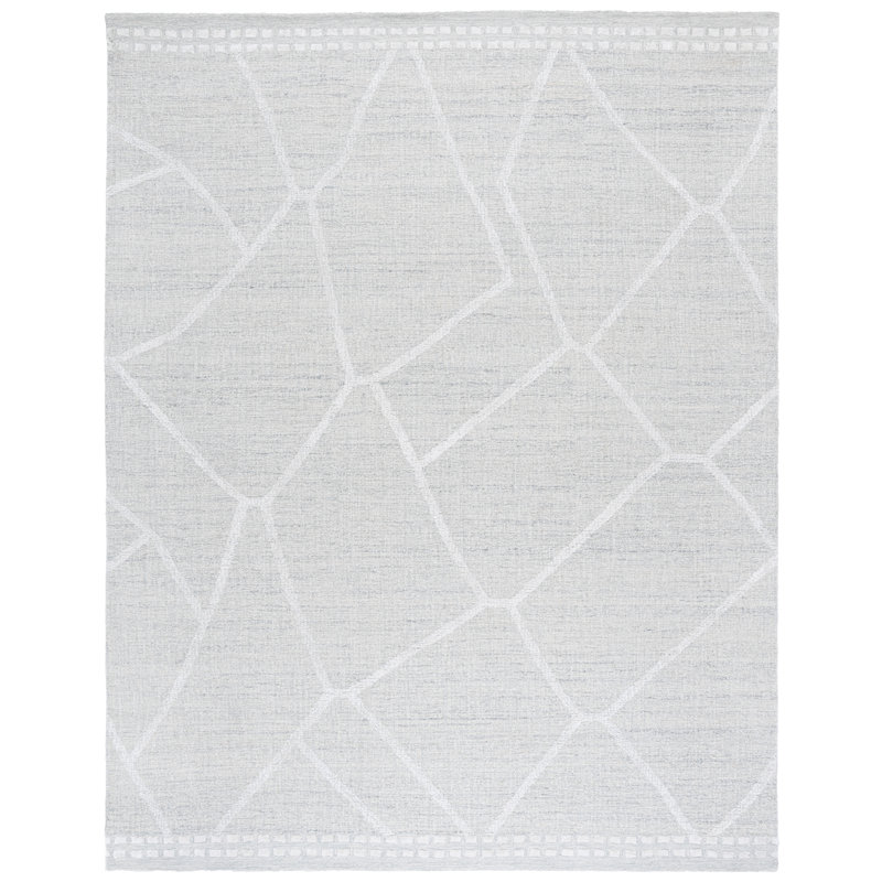 Abstract 461 Hand Tufted Wool/Viscose/Cotton Abstract Rug in Light Gray/Ivory, Rectangle 8' x 10'
