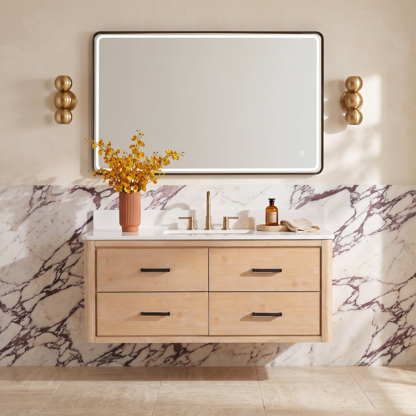 Cristo Single Bathroom Vanity, Fir Wood Brown, 48"