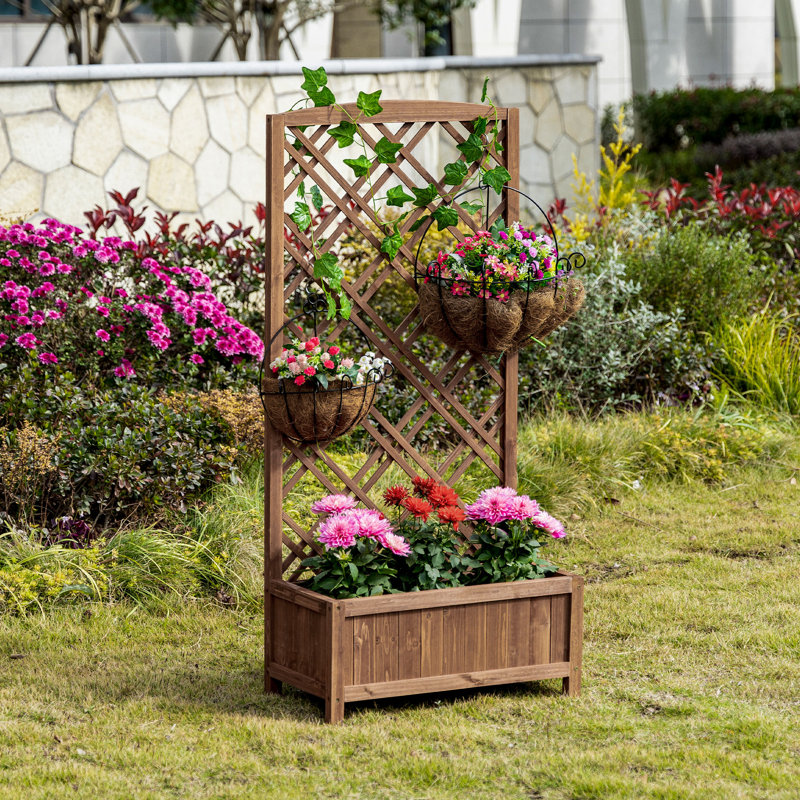 Outsunny Garden Planter with Trellis, Wooden Raised Bed, 60 x 30 x 122.5 cm