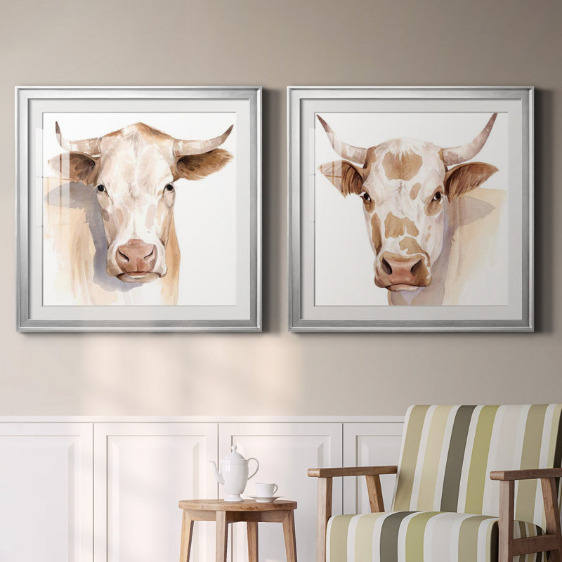 Ranch Shadow I - ensemble de 2 peintures encadrées, Papier avec cadre argenté, H 26,5 po x l 53 po x P 1,5 po