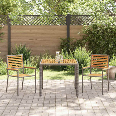 3 Piece Garden Dining Set Poly Rattan Acacia