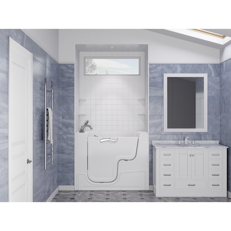 Baignoire de trempage à drain à gauche 29 po x 53 po en blanc avec ensemble de douche à carreaux 4 po Nova, Gauche