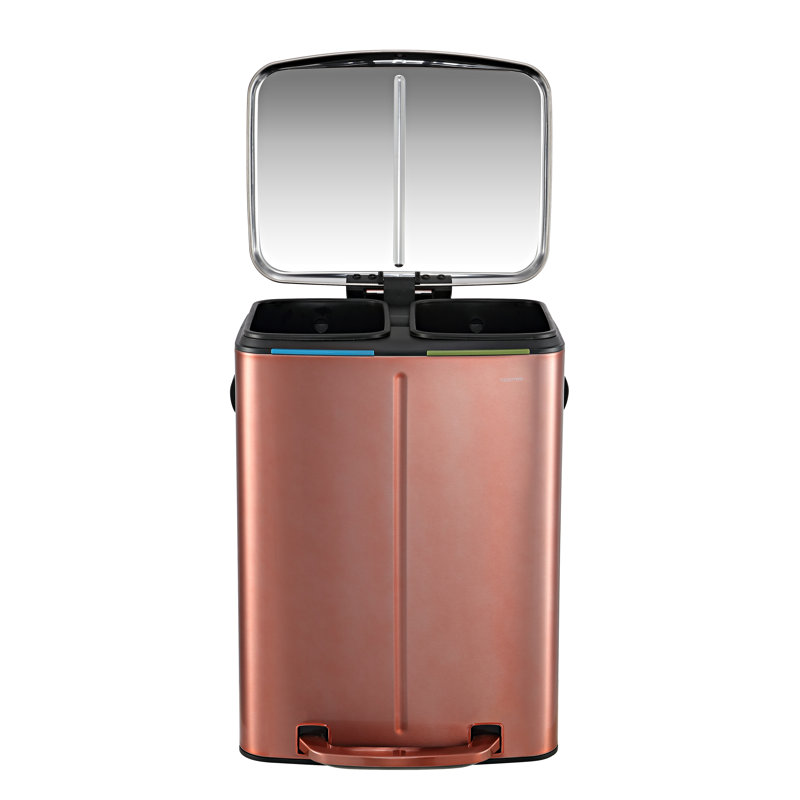 Step On Multi-Compartment Trash/Recycling Bins - 10.6 Gallons, Rose Gold