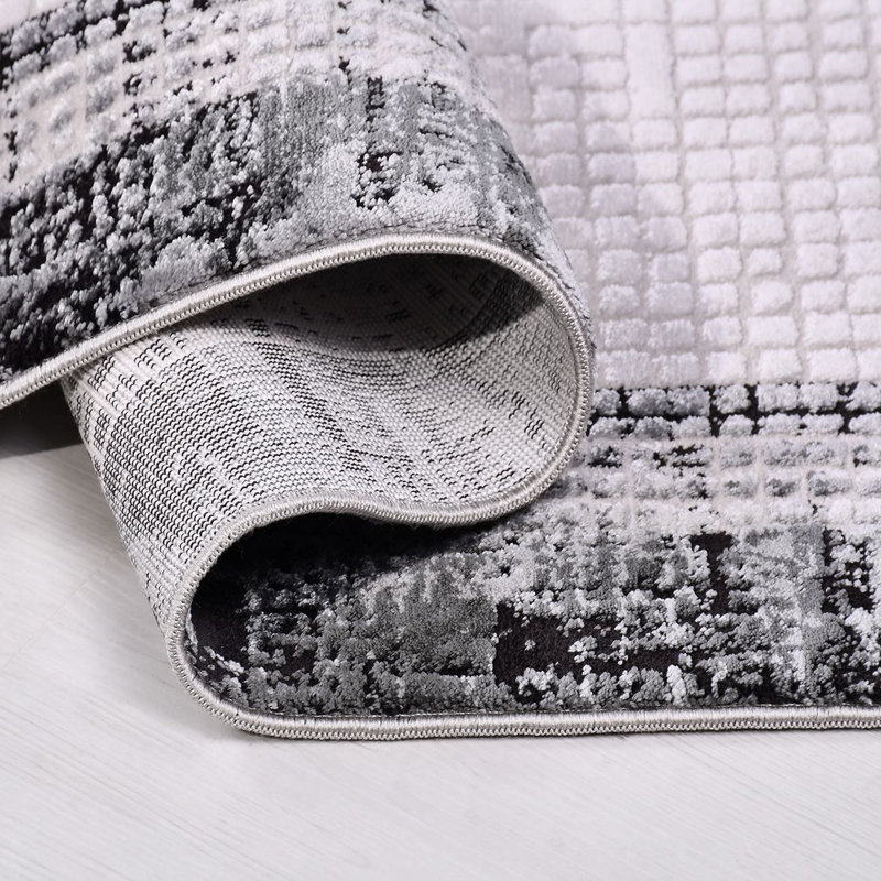 Tapis gris moderne lavable à la machine, Rectangle 3 pi 4 po x 6 pi 7 po