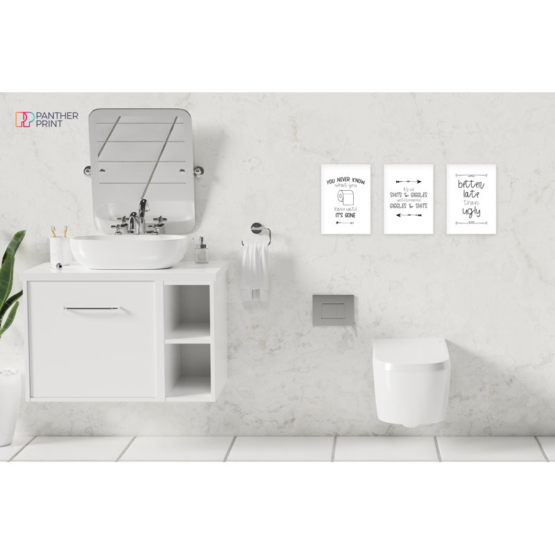 Funny Bathroom - 3 Piece Wrapped Canvas Print Set, 42cm H x 29.7cm W