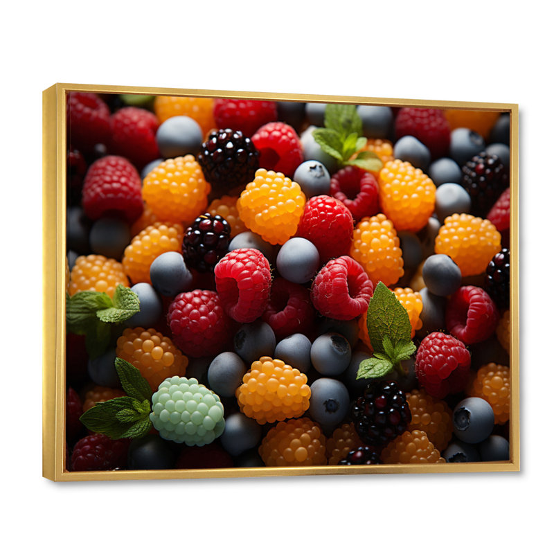 «Colorful Pop Art Candy and Fruit», reproduction d'art sur toile, H 34 po x l 44 po x P 1,5 po, Cadre flottant doré