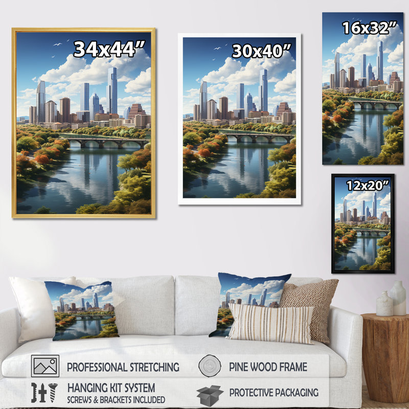 Austin City pendant le I - reproduction, H 40 po x l 30 po x P 1,5 po, Cadre flottant noir