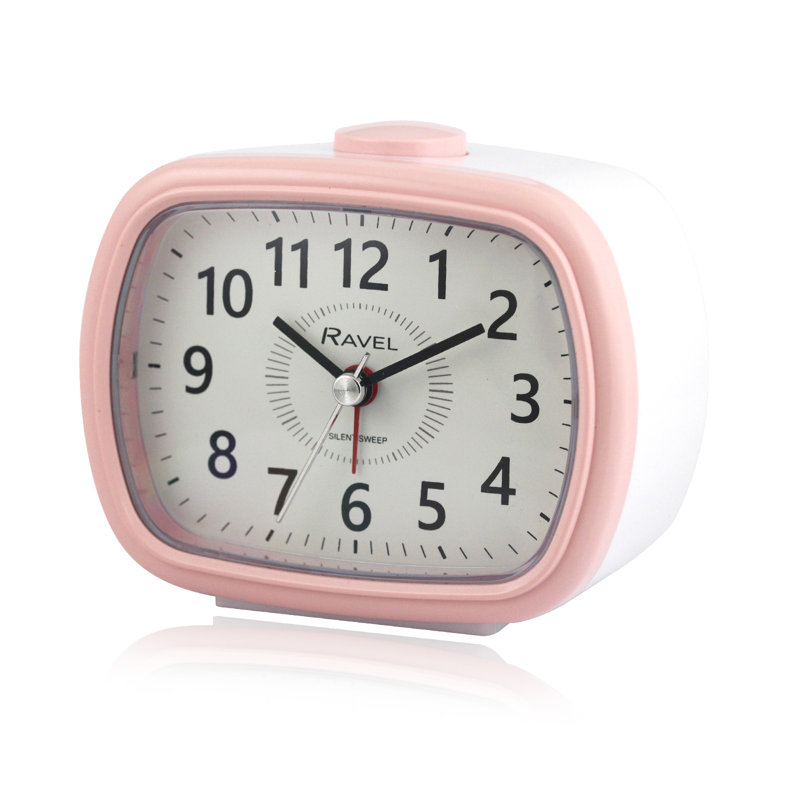 Analogue Quartz Movement / Crystal Alarm Tabletop Clock, White/Pink