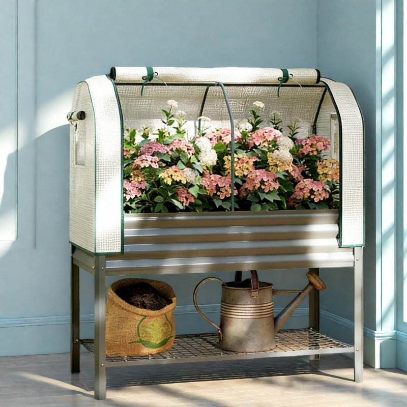 Spacieuses jardinières en métal avec rangement, lit de jardin surélevé d'extérieur moderne