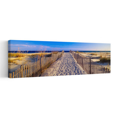 Pathway and sea oats on beach at Santa Rosa Island near Pensacola Florida 1 Piece Wrapped Canvas Panoramic Wall Art