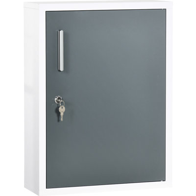 Armoire à pharmacie avec porte verrouillable - 3 tablettes à 3 niveaux, rangement pour matériel médical, verrouillable pour salle de bain blanche et grise, conception à 3 tablettes, pour médicaments et ordonnances, gris