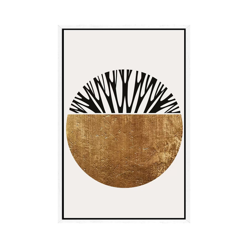 Abstractika - Gold by Kubistika - Print on Canvas, 66.04cm H x 45.72cm W x 3.81cm D, White Floater Framed