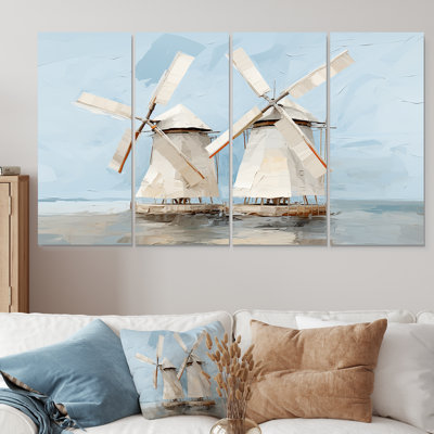 Grey Minimalist Windmills - Wind Turbines 4 Piece Wall Art