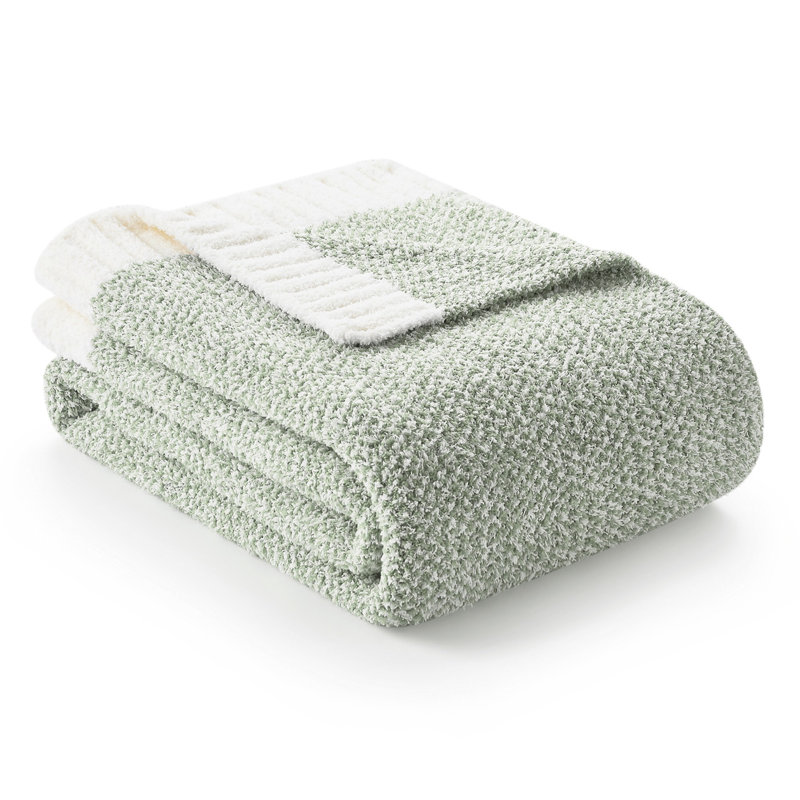  Jeté tricoté réversible Heather Knit, L 60 po x l 50 po, Vert sauge