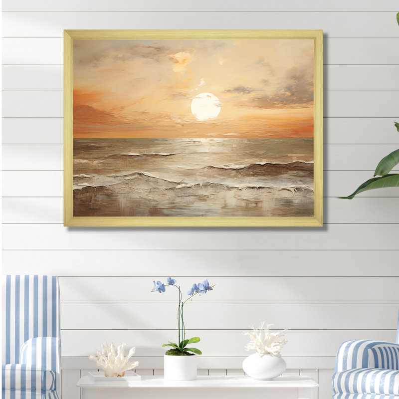 Pless - salon d'art mural plage et océan, H 16 po x l 32 po x P 1 po, Cadre doré simple
