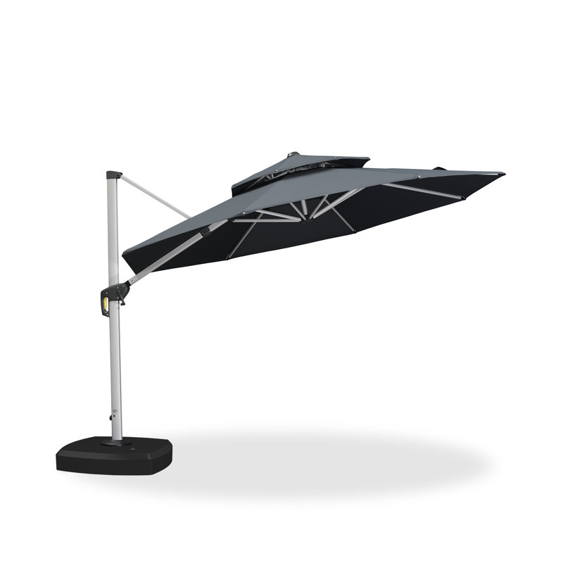 Parasol rond en porte-à-faux 11 pi avec base à roulettes RejIno, gris, Gris