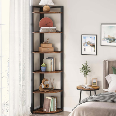 6-Tier Rustic Corner Bookshelf Storage Shelf For Living Room & Office by 17 Stories