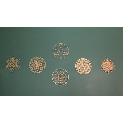 Ensemble de 6 art mural en bois à géométrie sacrée de 12 po: sri yantra / cube Metatron pour salle de méditation