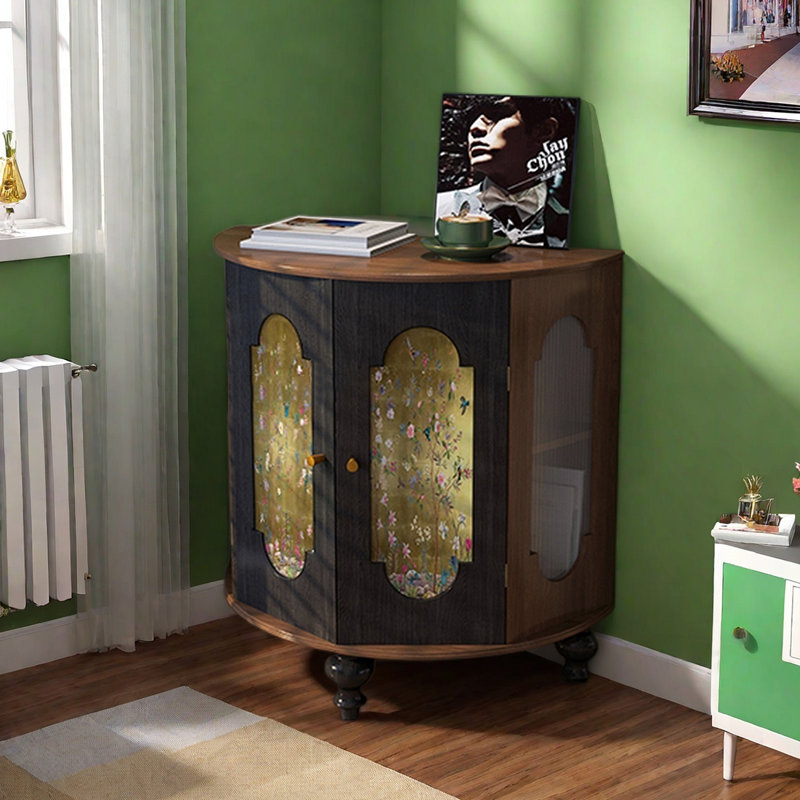 Élégante armoire d'appoint semi-circulaire en bois massif