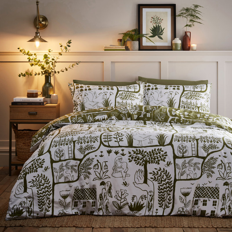 Cotton Blend Toile Duvet Cover Set with Pillowcases Included, Double Duvet Cover + 2 Standard Pillowcases