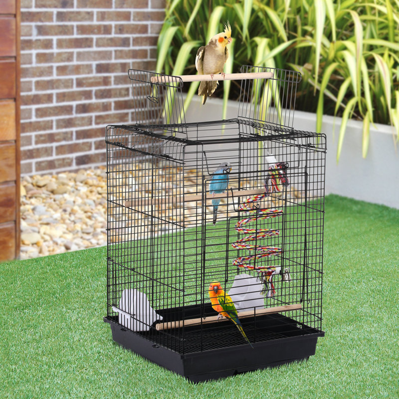 72cm Play Top Table Top Bird Cage with Perch, Black