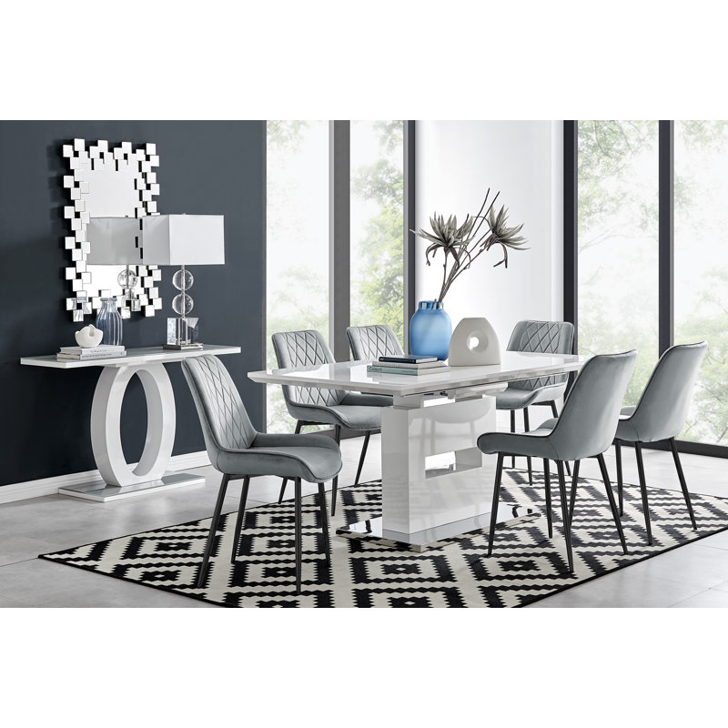 Eubanks Dining Set with 6 Chairs, Grey, Black