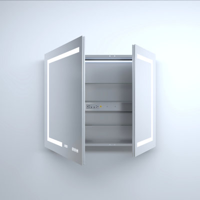 36 In. W X 30 H Rectangular Silver Aluminum Medicine Cabinet With Mirror, Led, Charging Stations, Rust - Proof Frame, Fog Feature High Density Led Strips, Outlets, Frame