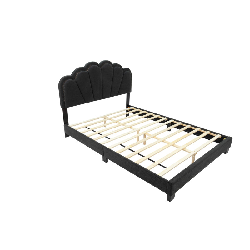 Charcoal Queen Bed, Elegant Headboard Bed In Charcoal, With Led, No Box Spring, Wood Construction, Modern Bedroom