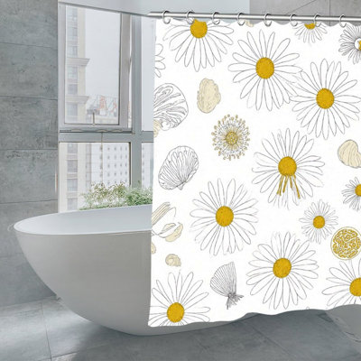 Daisy Sketch & Neutral Shower Curtains, 71 X 71