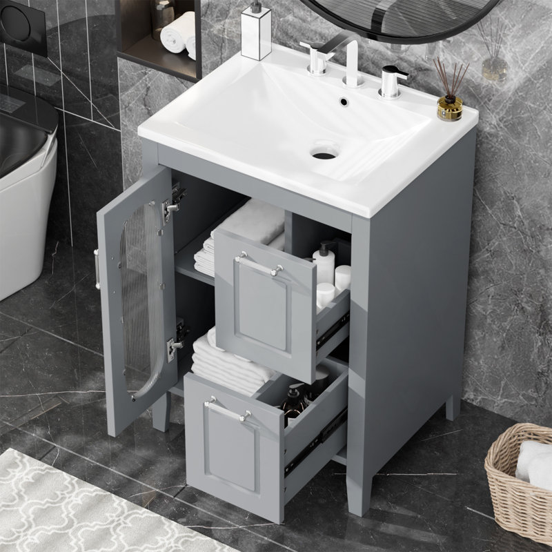 Meuble-lavabo 24 po avec lavabo en céramique, Gris mat