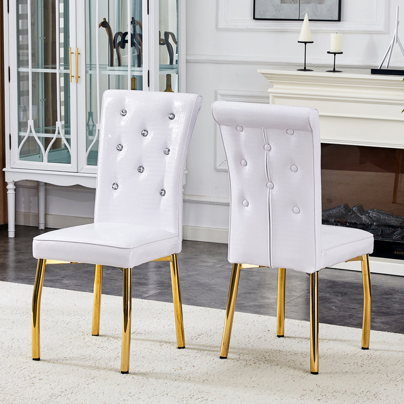 Modern Dining Chairs with PU Leather Cushioned Spring Pack, 2, Gold, White