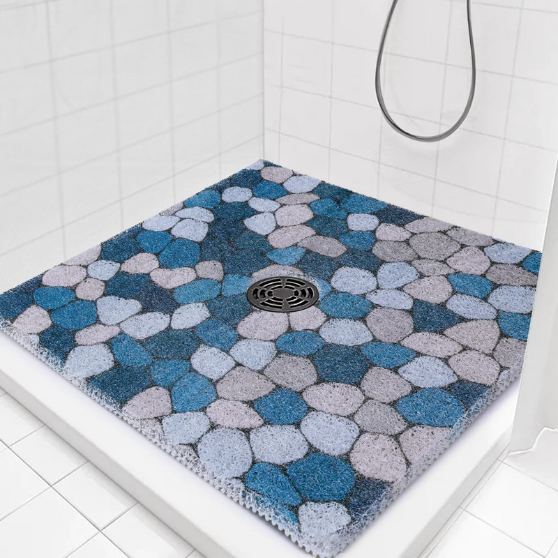 Tapis de douche antidérapant - 27 x 27 po, trou de drain, sécuritaire, Luffa en PVC, style bohème