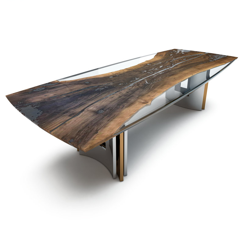 Meliades Walnut Metal Base Dining Table, 120" L x 48" W