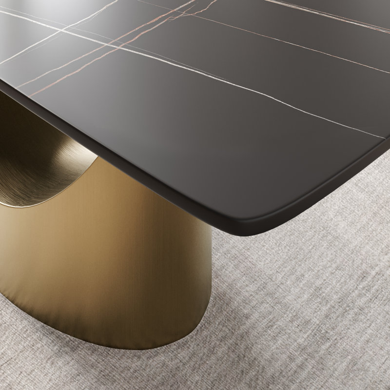  Table de salle à manger moderne avec plateau rectangulaire en pierre frittée, acier au carbone, L 42,71 po x L 93,7 po