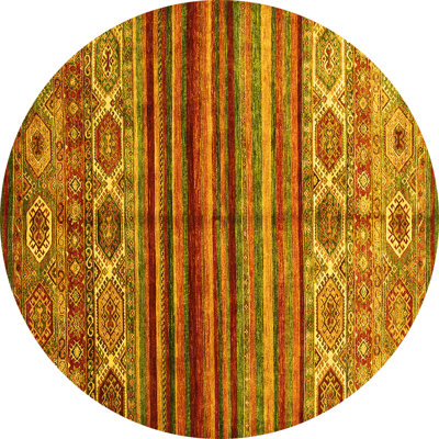 Tapis rond brun en laine à tisser à la machine à motif abstrait 6 pi