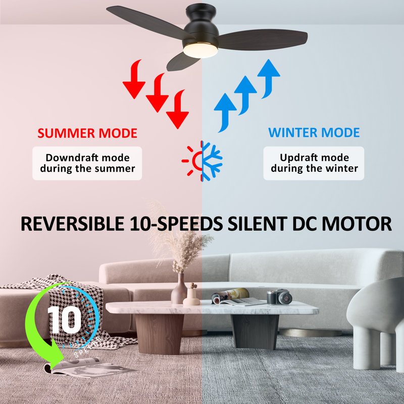 48"  Smart DC Motor Ceiling Fan with LED Lights and Remote Control, Dark Walnut Wooden