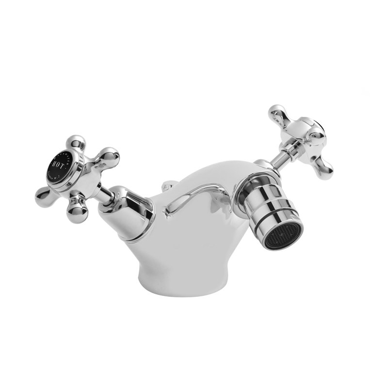 Solid Brass Double Handle Horizontal Spray Bidet Tap, Black