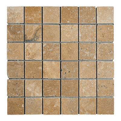 Carrelage mosaïque carré noyer en travertin